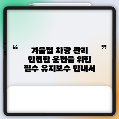 겨울철 차량 관리: 안전한 운전을 위한 필수 유지보수 안내서
