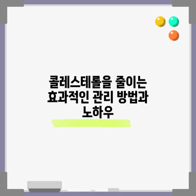 콜레스테롤을 줄이는 효과적인 관리 방법과 노하우
