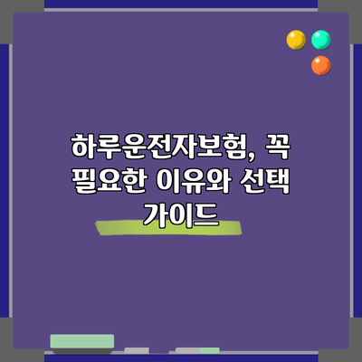 하루운전자보험, 꼭 필요한 이유와 선택 가이드