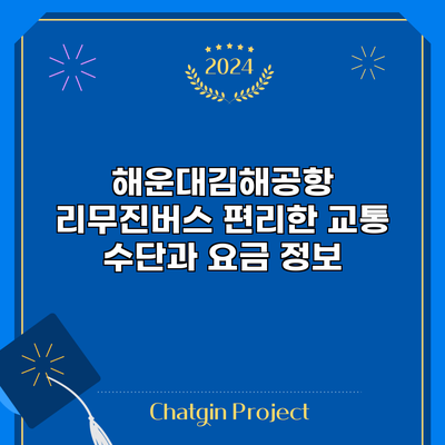 해운대김해공항 리무진버스: 편리한 교통 수단과 요금 정보